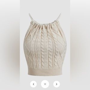 Drawstring Open Back Cable Knit Halter Crop Top